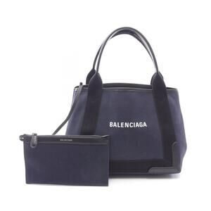 Balenciaga Navy Blue Cabas Tote Bag Canvas Leather Black